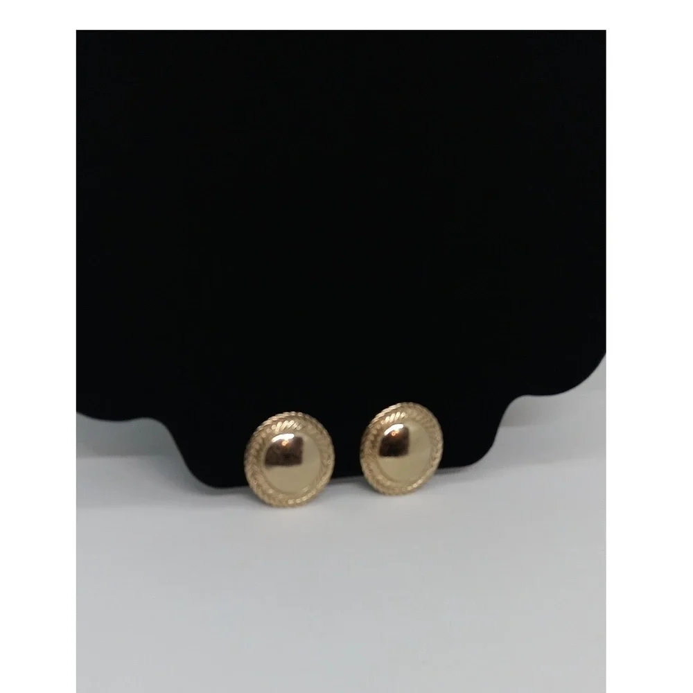 Monet Womens Grooved Gold Tone Round Clip On Earrings Vintage Button Style #20